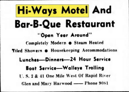 Hi-Ways Motel and Bar-B-Que Restaurant - July 1957 Ad